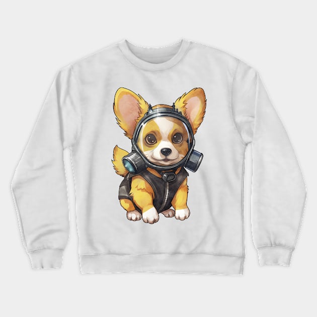 Pembroke Welsh Corgi Dog Wearing Gas Mask Crewneck Sweatshirt by Chromatic Fusion Studio